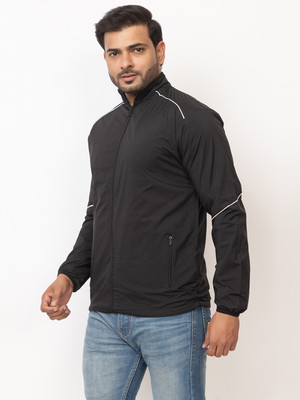 HANABY Men's Polyester Zipper Mock Collar Windcheater Solid Men Wind Cheater