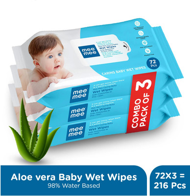 MeeMee Soft Cleansing Baby Wet with Aloe vera - Pack of 3(216 Wipes)