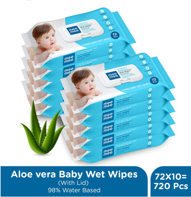 MeeMee Soft Cleansing Baby Wet wipes with Lid | Aloe vera -Pack of 10(720 Wipes)
