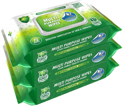 GLIDER Multipurpose Skin and Surface Wipes with Flip-top (Pack of 3) 216 Wipes(216 Wipes)