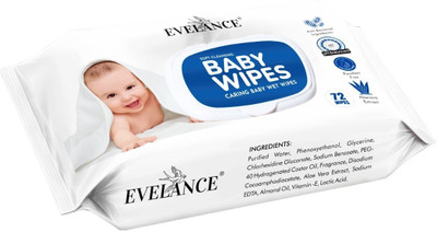 EVELANCE Caring Baby Wet Wipes with lid & Aloe Vera Extract| 72 Pieces|Pack Of 1(72 Wipes)