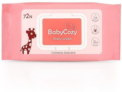 baby cozy Baby Wipes, Aloe Vera, Unscented Alcohol-Free, Pack-1(72 Wipes)