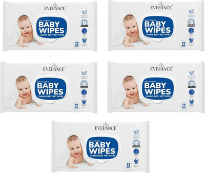 EVELANCE CARING BABY WET WIPES WITH LID 72 IN 1 PKT(360 Wipes)