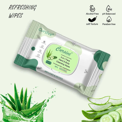 Cursive Women's Extra Cool Cleaning, Sanitizing Wet Wipes ,Makeup Remover Facial Tissues(25 Wipes)
