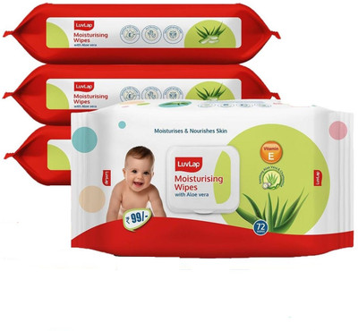 LuvLap Paraben wipes for baby skin with Aloe Vera and vitamin E (pack of 4)(288 Wipes)