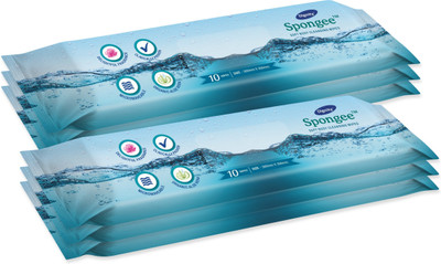 DIGNITY Spongee Soft Body Cleansing Wet Wipes for Adult, 300x300 mm 10 Wipes/Pack (Pack of 6), 60 Wipes(60 Wipes)