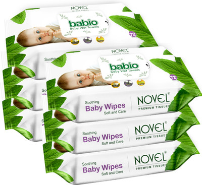 Babio Novel baby wipes cleanses & mousturizes(6 Wipes)