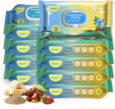 Mumta Soft Cleansing Baby Wipes with Aloe Vera & Vitamin E -72 Counts/Pack (Set of 9)(648 Wipes)