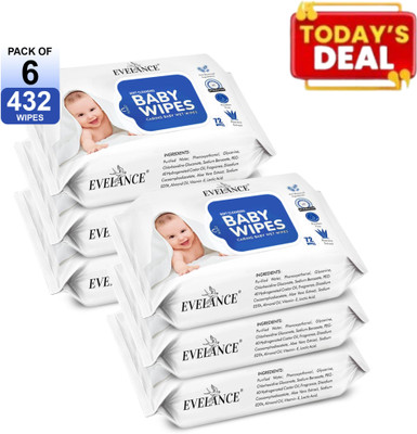 EVELANCE Baby Wipes 72 Sheets / 432 Wipes Total Without Lid /(6 Wipes)