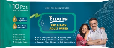 ELDURO Castor & Aloe Vera Bed Bath Adult Unisex Wipes for Body Sponging and Cleansing(10 Wipes)