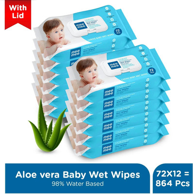 MeeMee Soft Cleansing Baby Wet with Lid | Aloe vera - Pack of 12(864 Wipes)