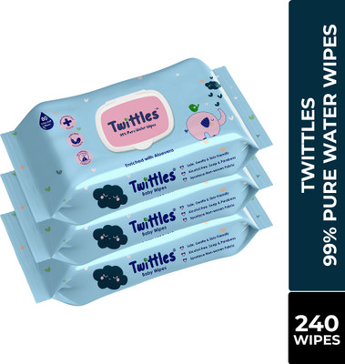 Twittles Soft Cleansing Baby Wipes Pack of 3, Aloe Vera Enriched & pH Balanced, With Lid(240 Wipes)