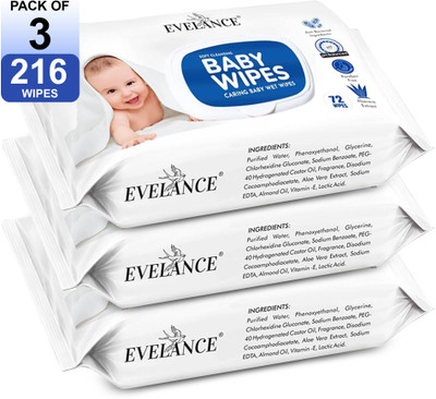 EVELANCE Caring Baby Wet Wipes with lid & Aloe Vera Extract(3 Wipes)
