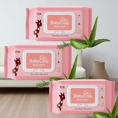 baby cozy Baby Wipes, Pack of 3, 72 Sheets Each, Unscented Alcohol-Free,(3 Wipes)