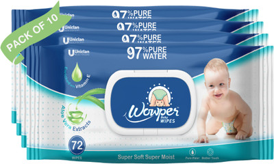 Wowper Wet Wipes With Lid | Aloe Vera Extracts| Paraben & Sulphate Free | pack of 10(10 Wipes)