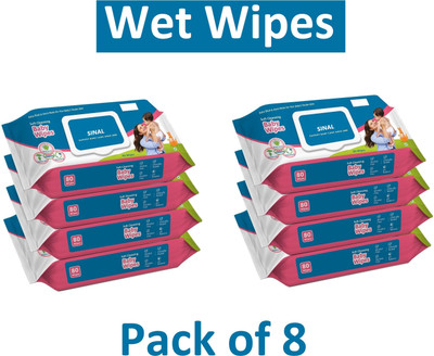 SINAL Pack of 8 Wet Wipes (80 leaf each) With Cap Cleansing Wipes with Lid WIP10.2(8 Wipes)