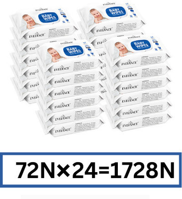 EVELANCE Caring Baby Wet Wipes with lid & Aloe Vera Extract| 72 Pieces|Pack Of 24(1728 Wipes)