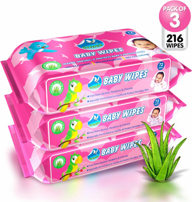 GLIDER Baby Wipes | Soft & Gentle | Aloe Vera & VitaminE (Pack of 3) 216 Wipes(3 Wipes)