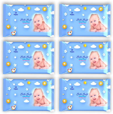 Silk Soft Baby wet wipes 10 pulls without lid PACK OF 6(60 Wipes)