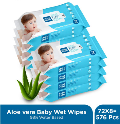 MeeMee Soft Cleansing Baby Wet wipes without Lid | Aloe vera - Pack of 8(576 Wipes)