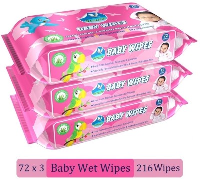 GLIDER Baby Wipes with Aloe Vera,Vitamin E & Mild Fragrance (216 Wipes)(3 Wipes)