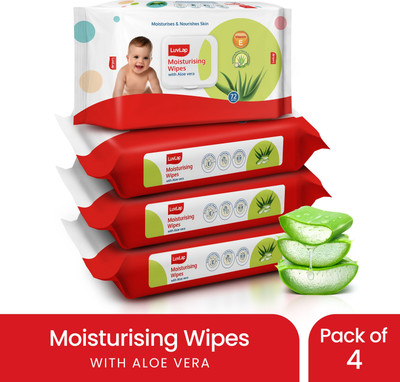 LuvLap Paraben Free wipes for baby with Aloe Vera, 72 wipes/pack with Lid(288 Wipes)