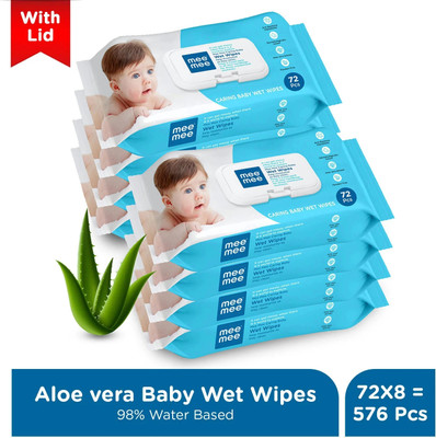 MeeMee Soft Cleansing Baby Wet wipes with Lid | Aloe vera - Pack of 8(576 Wipes)