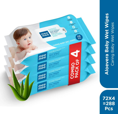 MeeMee Soft Cleansing Baby Wet with Aloe vera - Pack of 4(288 Wipes)