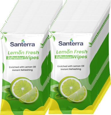 Santerra Go Refreshing Wipes Enriched with Lemon Perfect For Travel, Work, Gym Pack Of 50(50 Wipes)