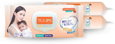 Tulips Baby Wet wipes with LID Pack Peach Fruit Extract (216 Wipes)(3 Wipes)