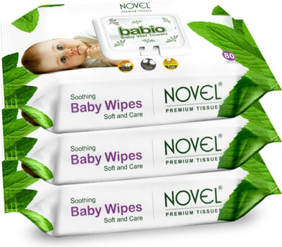 NOVEL Baby Wipes 80 Sheets Per Pack of 3/with Lid (240 Wipes)(3 Wipes)