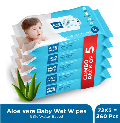 MeeMee Soft Cleansing Baby Wet with Aloe vera - Pack of 5(360 Wipes)