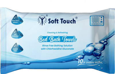 Soft Touch Bed Bath Towel Wet Chlorhexidine Gluconat 10 Wipes, Pack of 1
