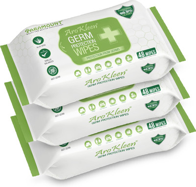 ARO KLEEN Germ Protection Wipes, Disinfectant Wet Wipes for Skin & Surfaces (Pack of 3)(144 Wipes)