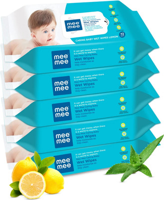 MeeMee Soft Cleansing Baby Wet with Lemon & Aloe vera - Pack of 5(360 Wipes)
