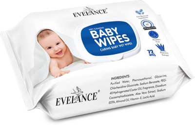 EVELANCE Caring Baby Wet Wipes with lid & Aloe Vera Extract| 72 Pieces|Pack Of 1(72 Wipes)