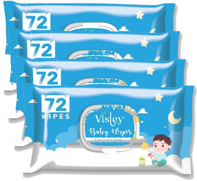 Visley Baby Extra Soft & Gentle Wet Wipes With Lid |Pack of 4, 72 Pcs.Per pack(288 Wipes)