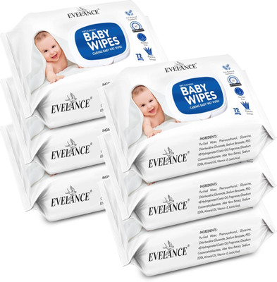 EVELANCE Caring Baby Wet Wipes with lid & Aloe Vera Extract| 72 Pieces|Pack Of 6(432 Wipes)