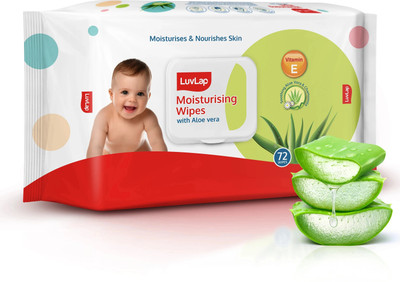 LuvLap Paraben Free wipes for baby with Aloe Vera, 72 wipes/pack with Lid(72 Wipes)