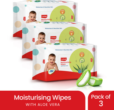 LuvLap Paraben Free wipes for baby with Aloe Vera, Fragrance Free, 72 wipes/pack(216 Wipes)
