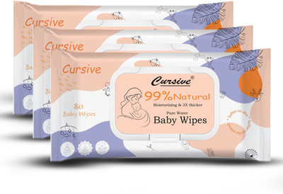 Cursive Cleansing Baby Wet Wipes with Aloe Vera, Coconut Oil , Lid Pack -Pack of 1(240 Wipes)
