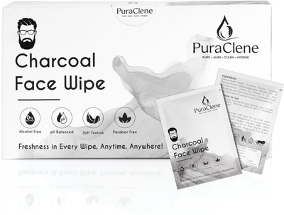puraclene Charcoal Face Wipes for Men | Deep Cleanse & Oil Control with Charcoal & Menthol(50 Wipes)