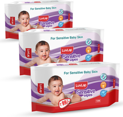 LuvLap Sensitive Baby Wipes, Fragrance Paraben Free, 72 Wipes/Pack(216 Wipes)