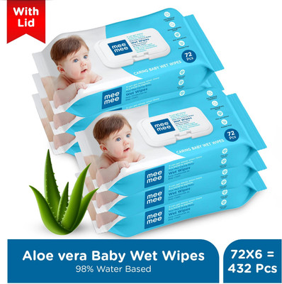 MeeMee Soft Cleansing Baby Wet with Lid | Aloe vera - Pack of 6(432 Wipes)