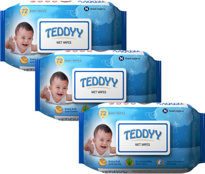 TEDDYY Baby Soft Wet Wipe with Lid | Pack of 3 | With Aloe Vera and Vitamin E(216 Wipes)