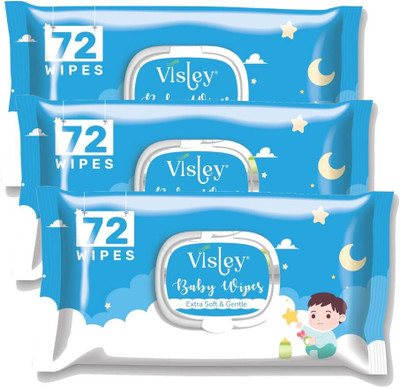 Visley Baby Extra Soft & Gentle Wet Wipes With Lid |Pack of 3, 72 Pcs.Per pack(216 Wipes)