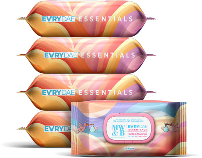 MW&B EVRYDAE Essentials Baby Wipes Wet Tissue Cloths Pads Towelette Pack of 5(360 Wipes)
