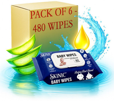 skinic Baby Wipes – 480 Wipes | PureHerb | Alcohol & Paraben Free | Pack of 6(480 Wipes)