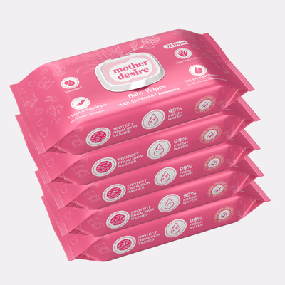 Mother Desire Baby Wipes 72 Sheets Per Pack of 5/with Lid (360 Wipes)(5 Wipes)