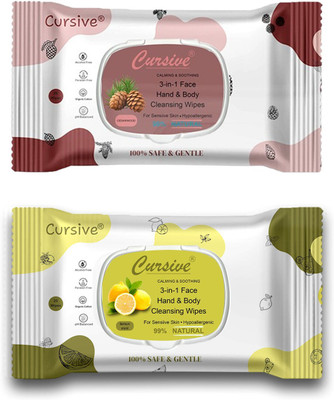 Cursive Cadrewood & Lemon Wet Tissue, Natural & Eco-Friendly (Pack of 2)(50 Wipes)